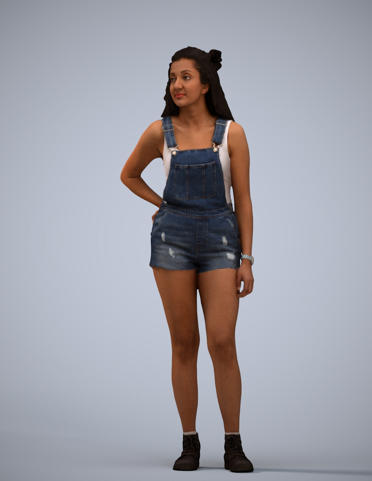 3D human model woman casual standing, photogrammetry scanned person for archviz