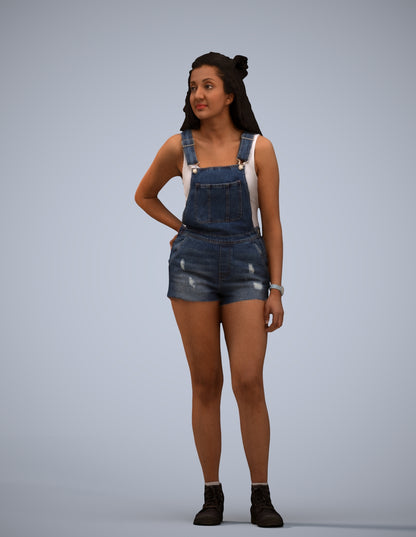 3D human model woman casual standing, photogrammetry scanned person for archviz