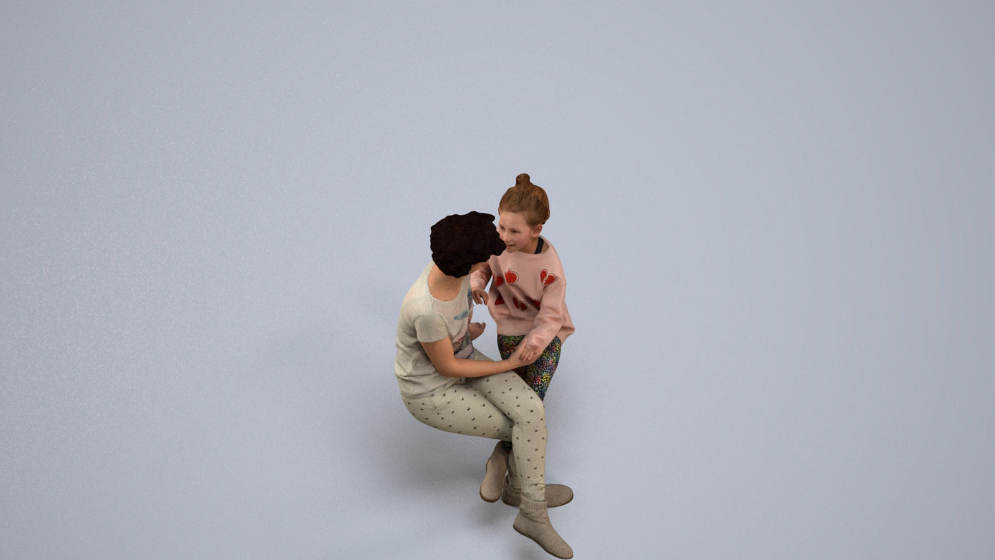 3D human model girl casual kids, photogrammetry scanned person for archviz, back view render