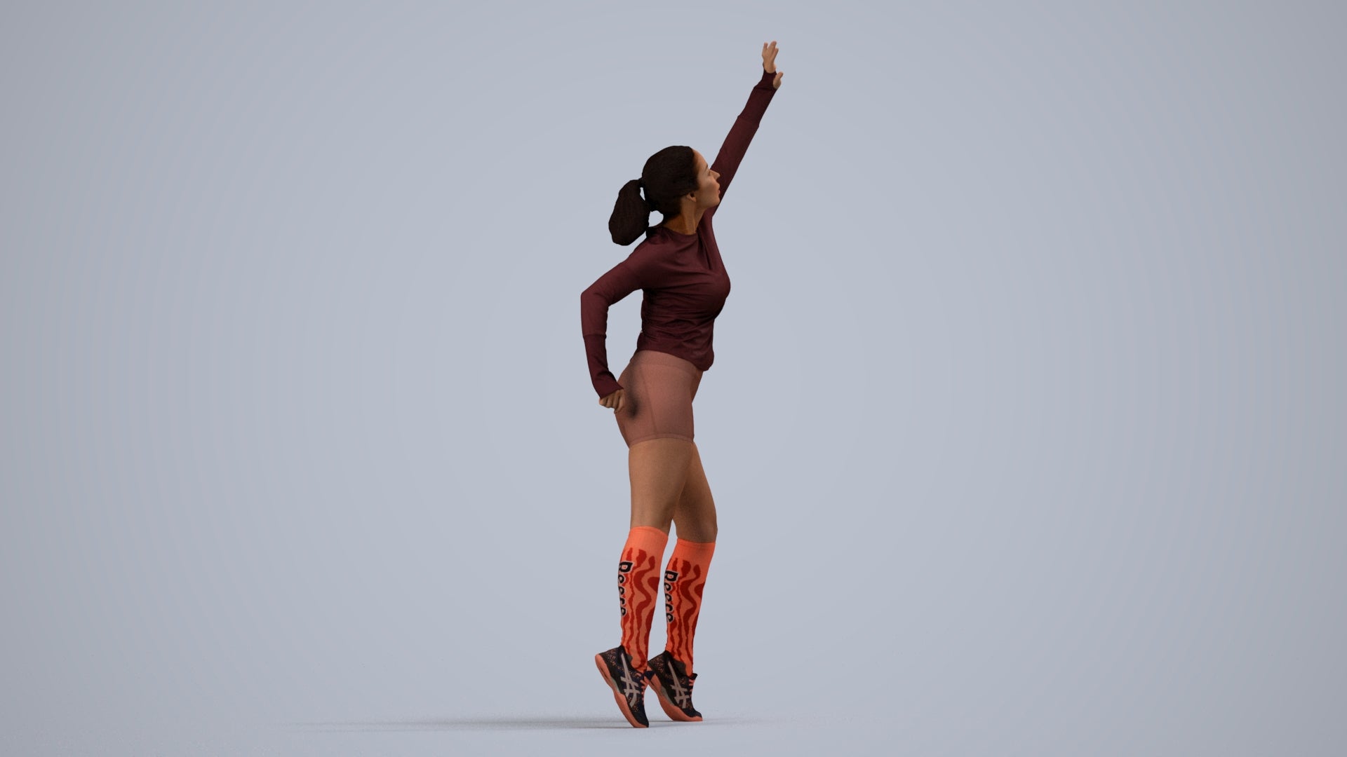 realistic 3D human woman sport, archviz people FBX OBJ for Blender, side view render
