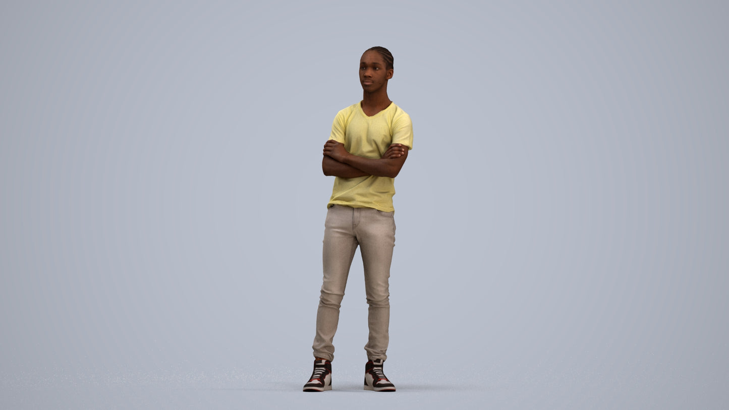 3D human model boy casual kids, photogrammetry scanned person for archviz, standing pose render