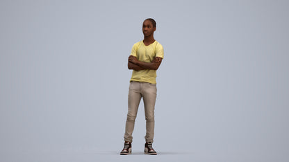 3D human model boy casual kids, photogrammetry scanned person for archviz, standing pose render