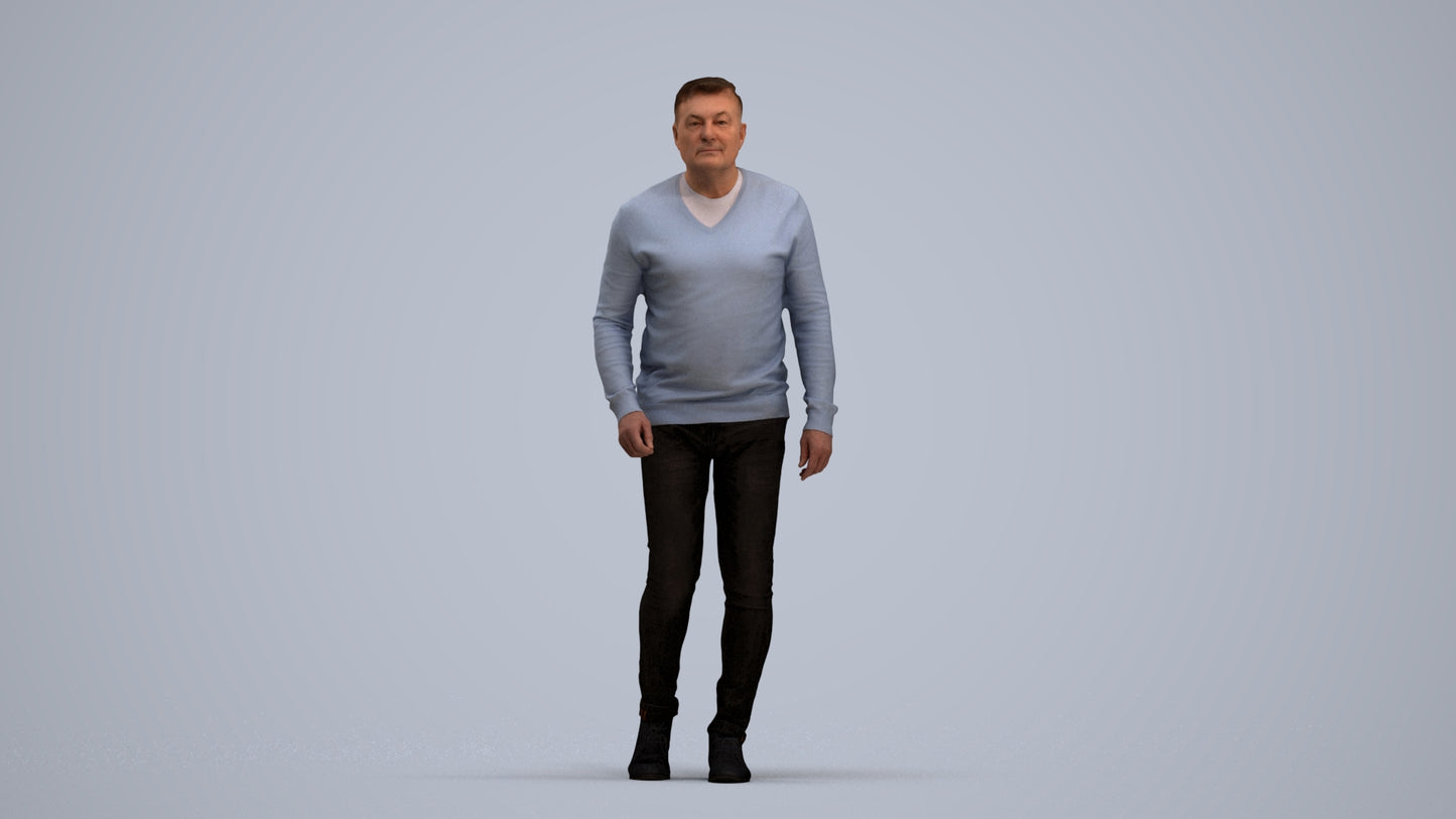 realistic 3D human man casual walking, archviz people FBX OBJ for Blender, standing pose render