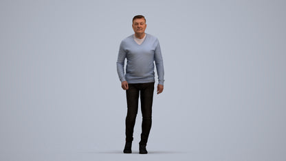realistic 3D human man casual walking, archviz people FBX OBJ for Blender, standing pose render
