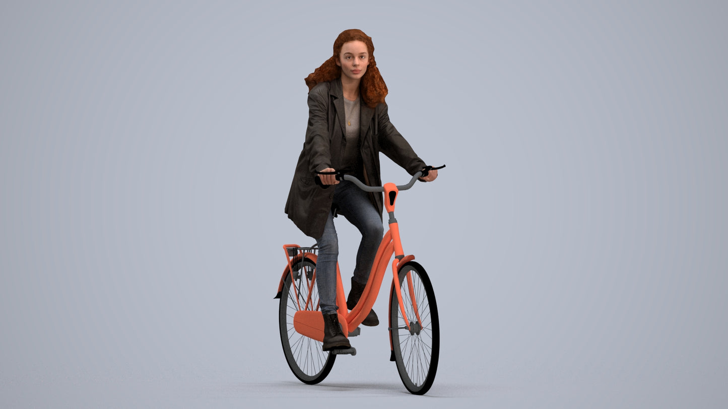 scanned 3D woman casual cycling, photogrammetry people for Enscape and V-Ray, standing pose render