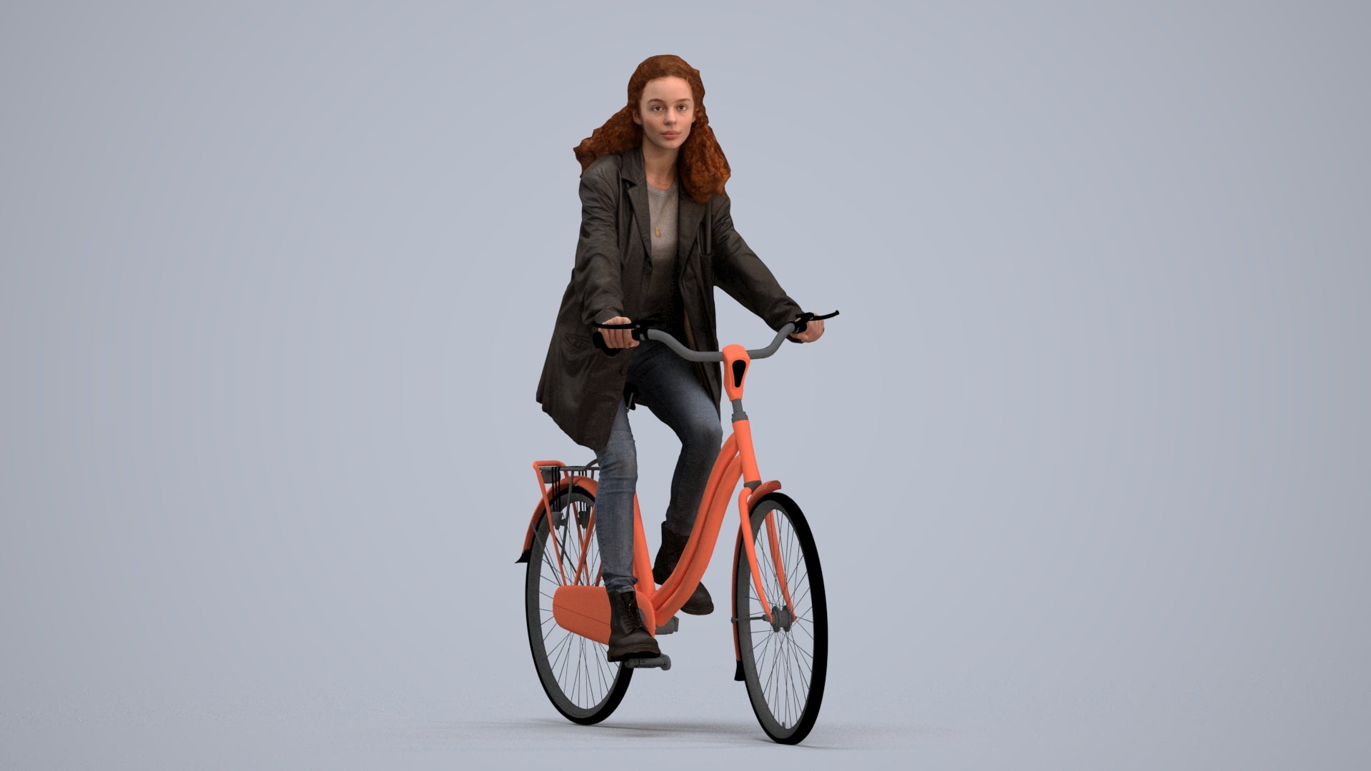 scanned 3D woman casual cycling, photogrammetry people for Enscape and V-Ray, standing pose render