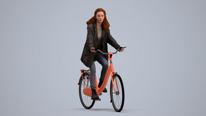 scanned 3D woman casual cycling, photogrammetry people for Enscape and V-Ray, standing pose render