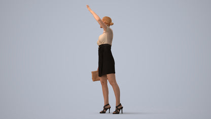 3D scanned woman standing business, photorealistic archviz people for Enscape and SketchUp, three-quarter view render