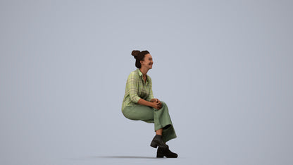 photogrammetry 3D woman casual sitting, realistic human model archviz FBX, side view render