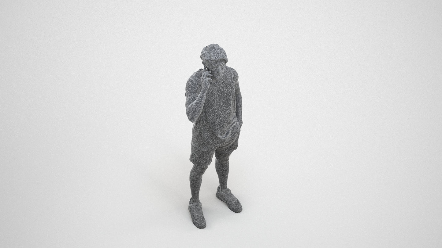 photogrammetry 3D man sport standing, realistic human model archviz FBX, wireframe three-quarter view