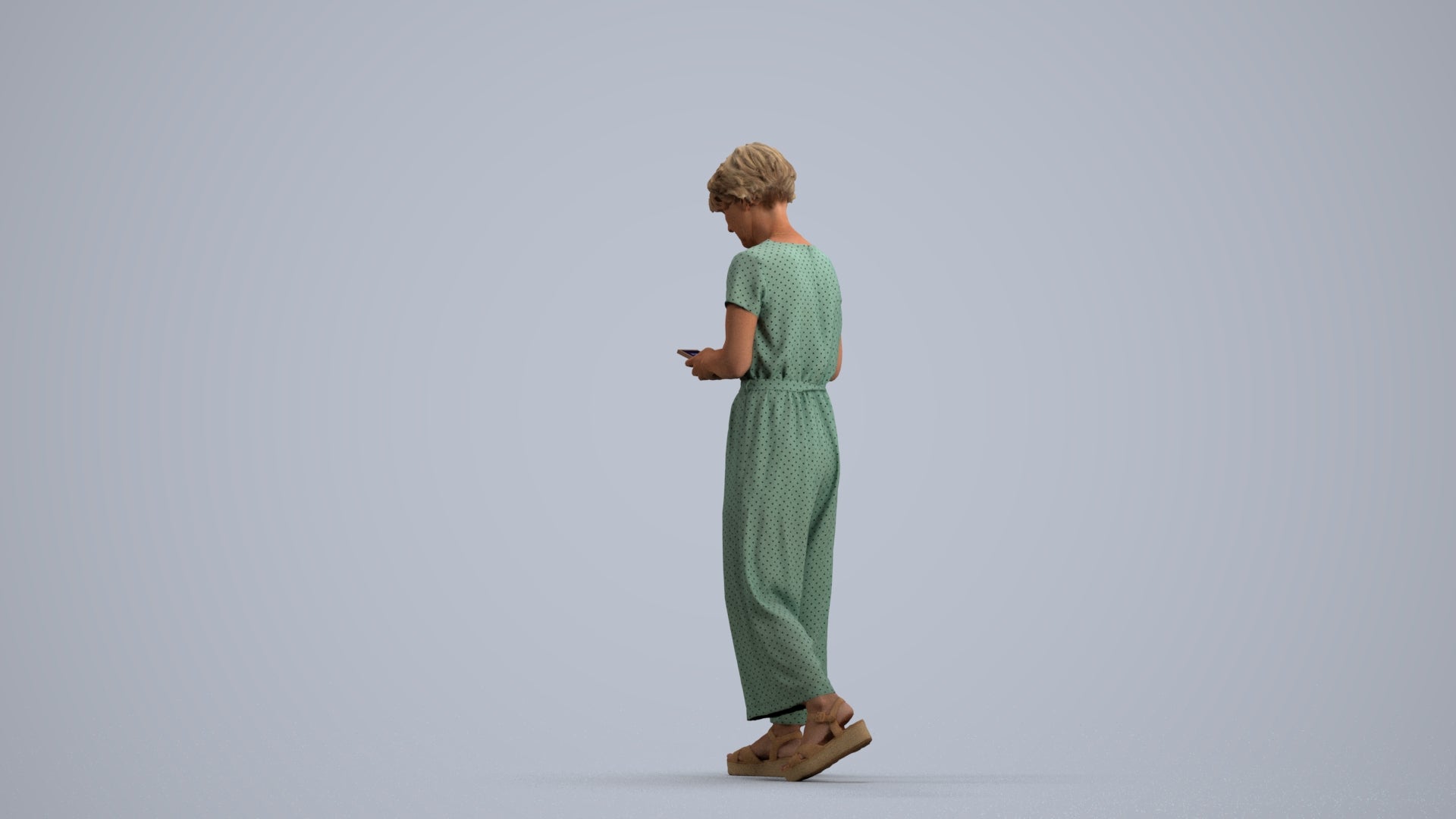 scanned 3D senior woman casual walking, photogrammetry people for Enscape and V-Ray, front view render