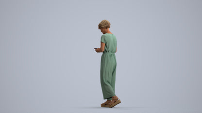 scanned 3D senior woman casual walking, photogrammetry people for Enscape and V-Ray, front view render