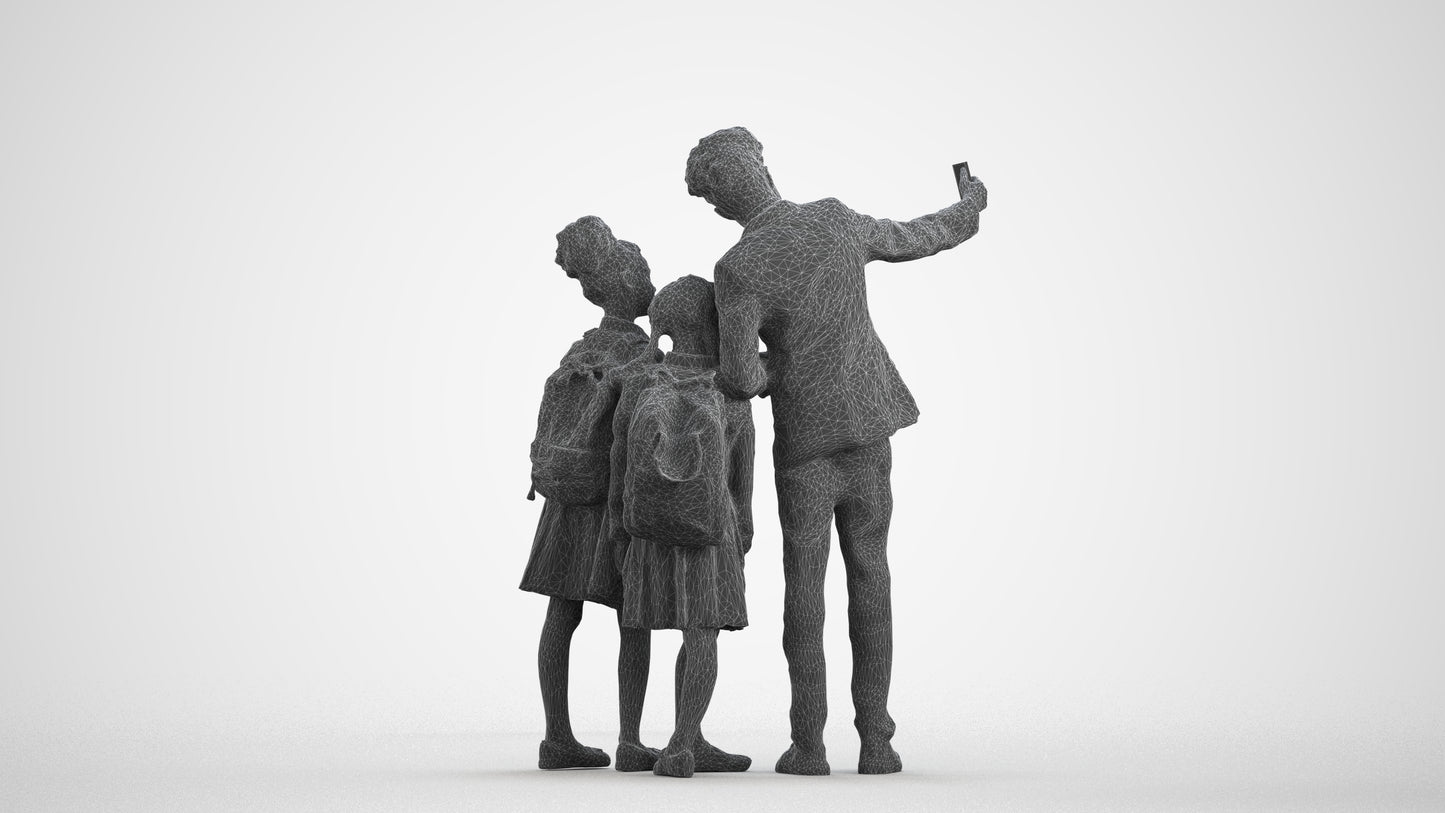 3D people model boy kids, scanned human for 3ds Max rendering, wireframe front view