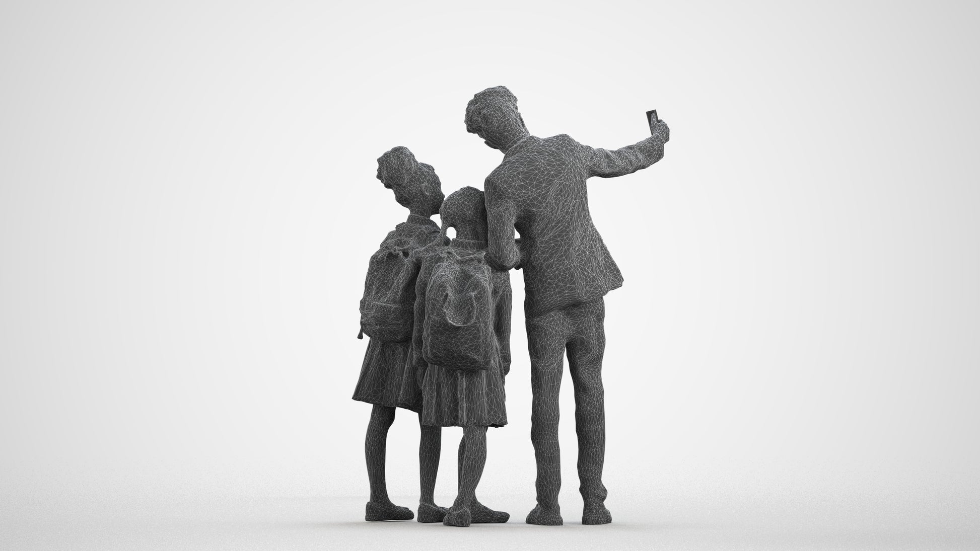 3D people model boy kids, scanned human for 3ds Max rendering, wireframe front view