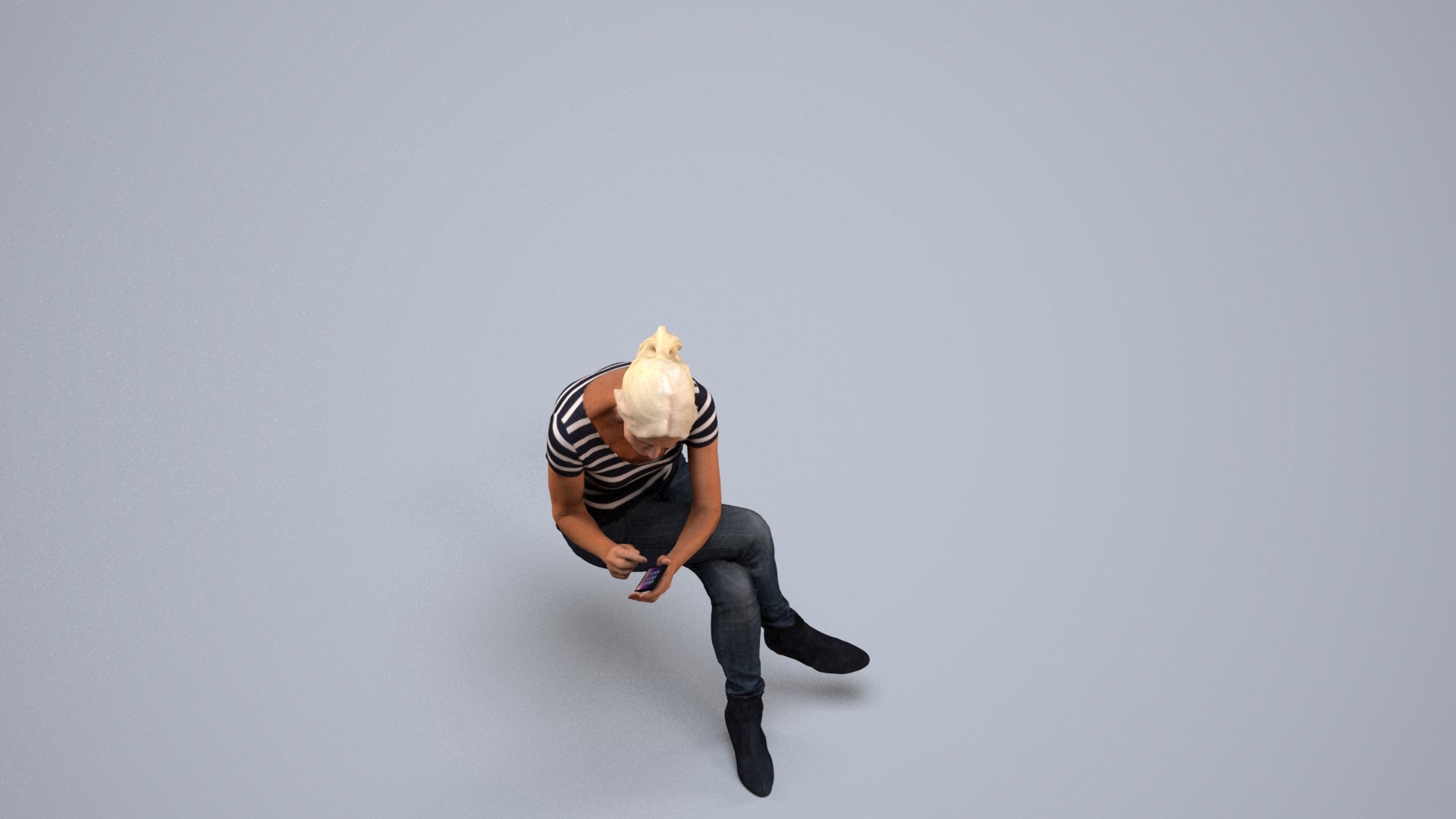 realistic 3D human senior woman casual sitting, archviz people FBX OBJ for Blender, back view render