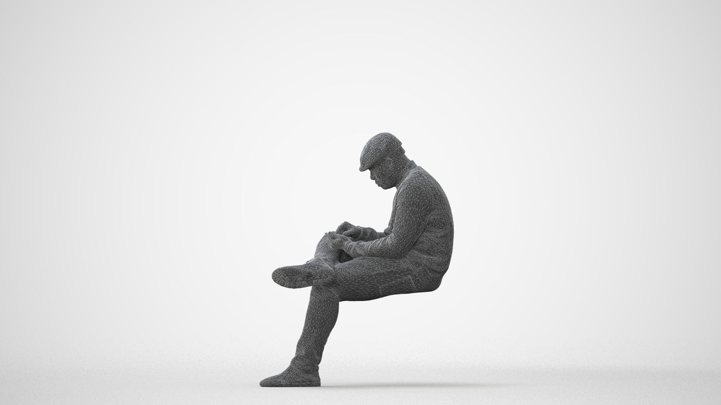 realistic 3D human man casual sitting, archviz people FBX OBJ for Blender, square thumbnail