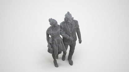 photogrammetry 3D woman formal couple, realistic human model archviz FBX, wireframe three-quarter view