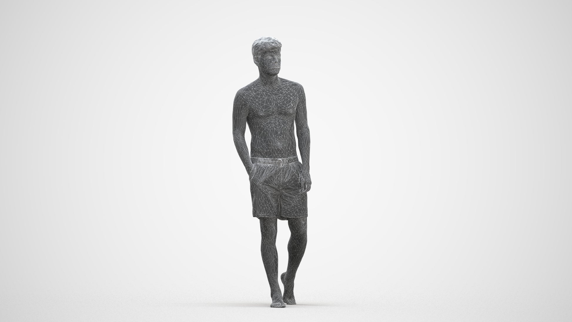 scanned 3D man pool, photogrammetry people for Enscape and V-Ray, three-quarter front view render