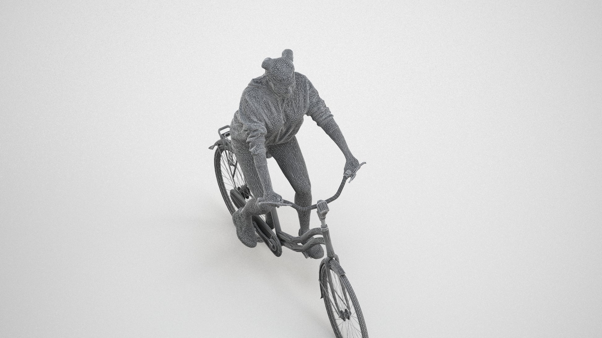 scanned 3D woman casual cycling, photogrammetry people for Enscape and V-Ray, wireframe three-quarter view