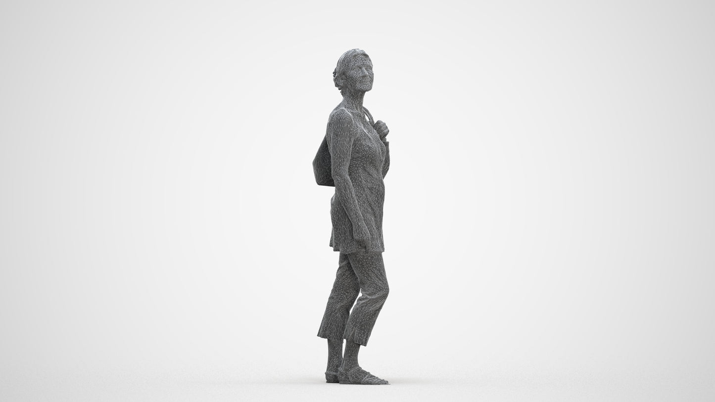 3D scanned senior woman standing casual, photorealistic archviz people for Enscape and SketchUp
