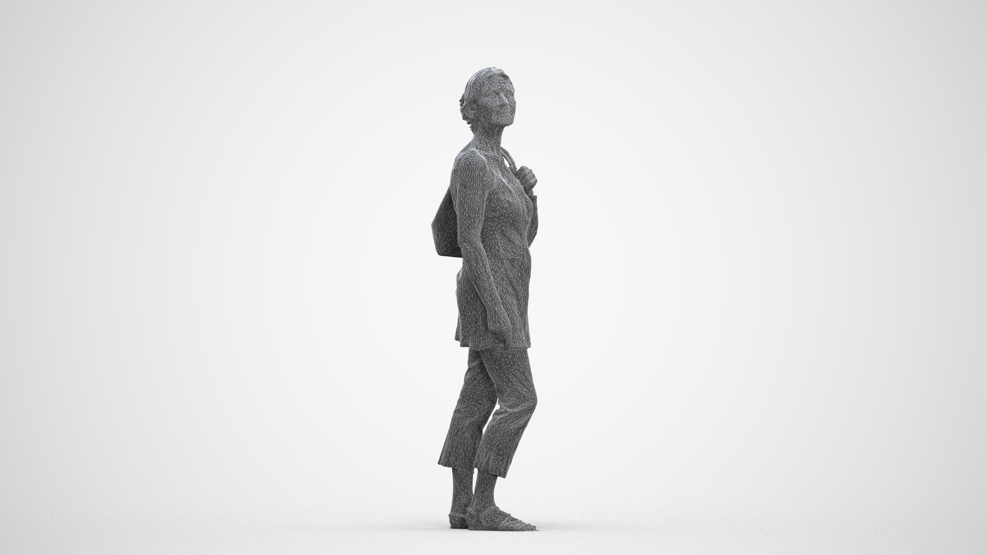 3D scanned senior woman standing casual, photorealistic archviz people for Enscape and SketchUp