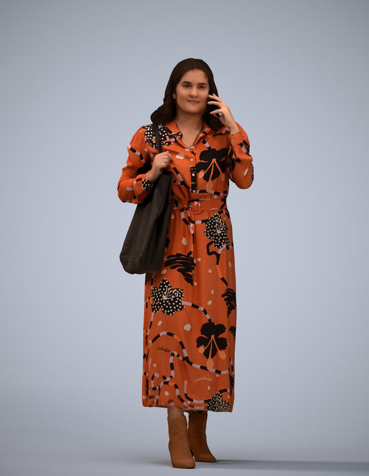 3D human model woman casual walking, photogrammetry scanned person for archviz