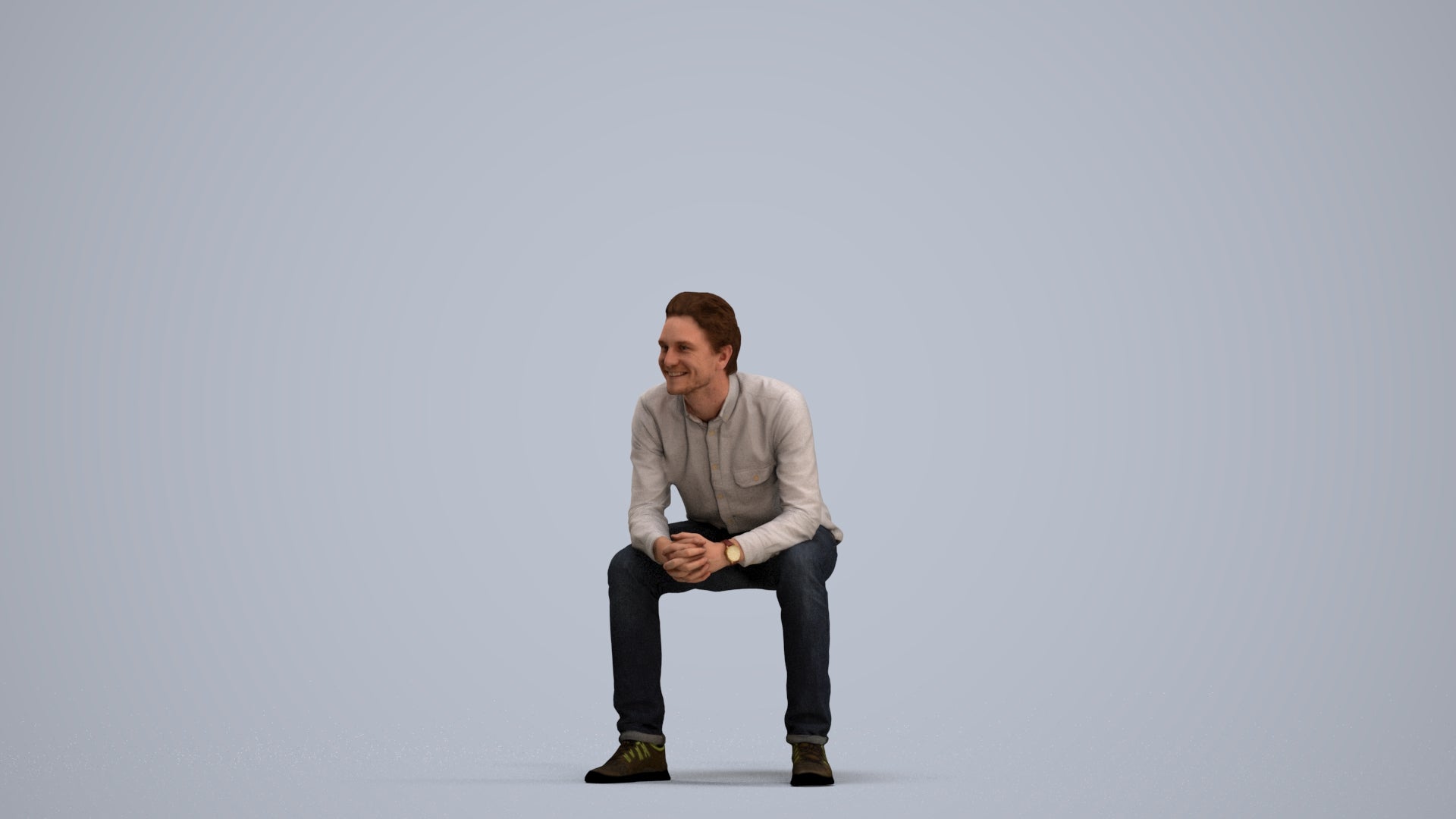photogrammetry 3D man casual sitting, realistic human model archviz FBX, standing pose render