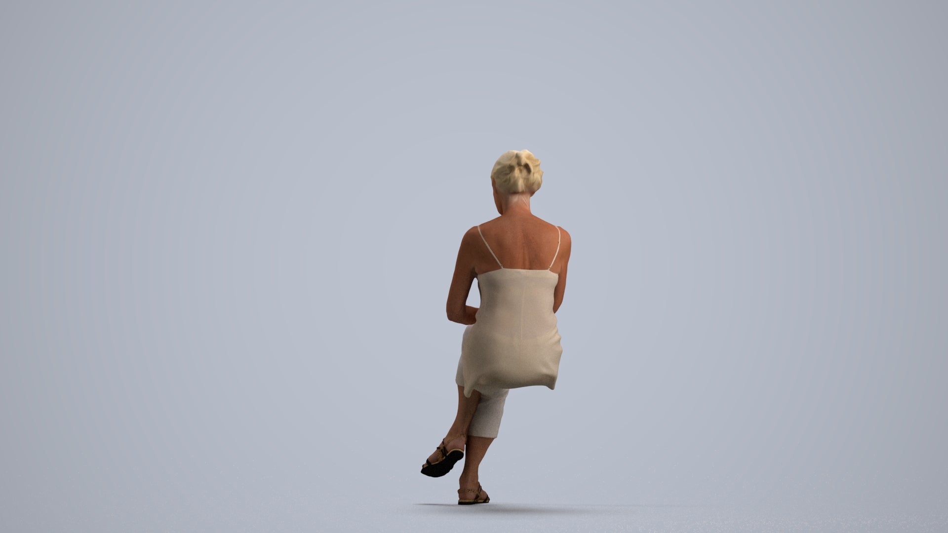 scanned 3D senior woman casual sitting, photogrammetry people for Enscape and V-Ray, front view render