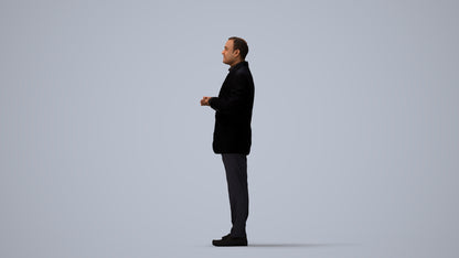 realistic 3D human man formal standing, archviz people FBX OBJ for Blender, three-quarter view render