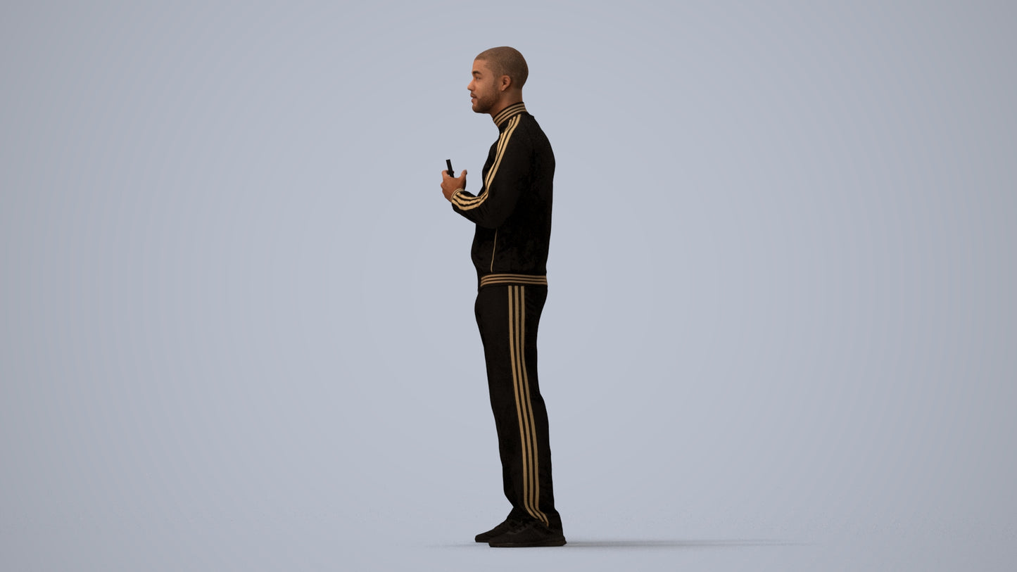3D scanned man standing sport, photorealistic archviz people for Enscape and SketchUp, three-quarter view render