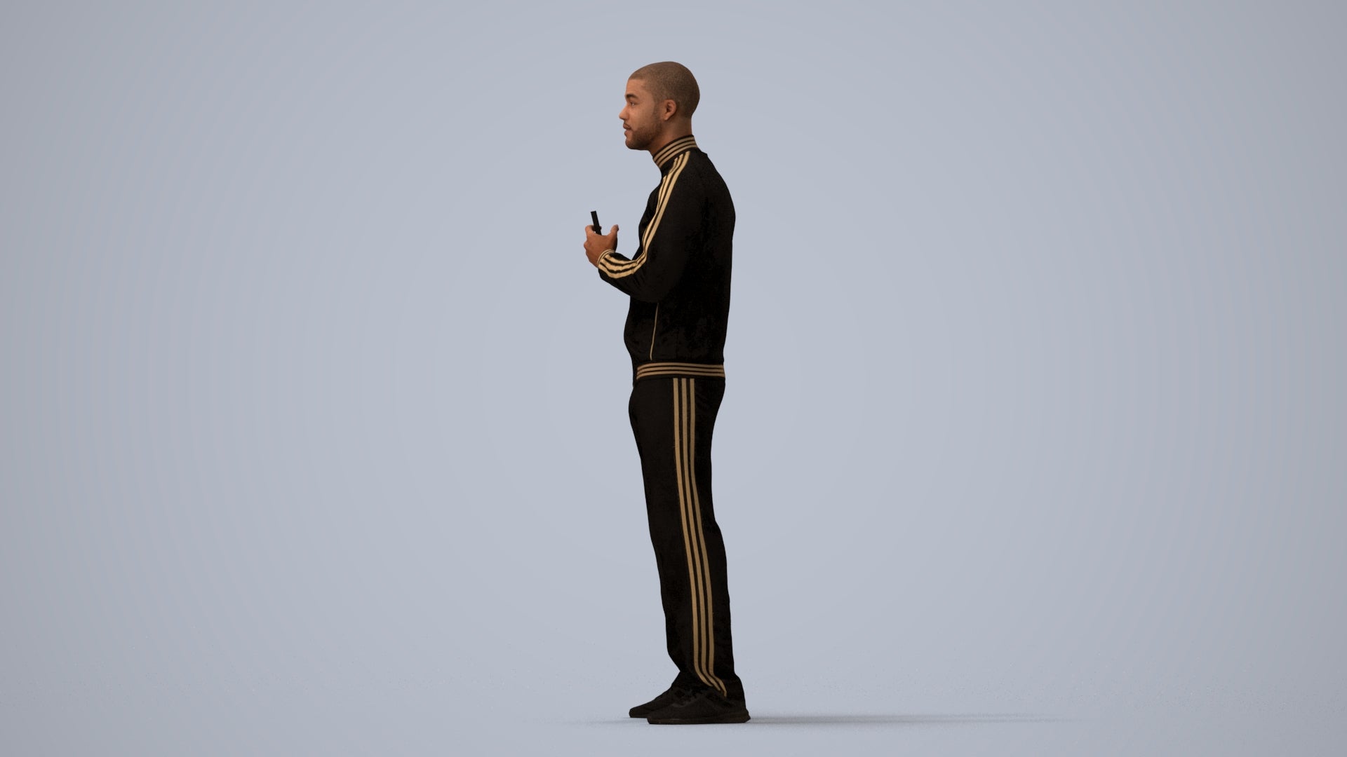 3D scanned man standing sport, photorealistic archviz people for Enscape and SketchUp, three-quarter view render