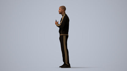 3D scanned man standing sport, photorealistic archviz people for Enscape and SketchUp, three-quarter view render