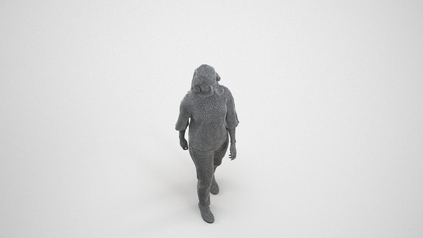 3D scanned woman walking casual, photorealistic archviz people for Enscape and SketchUp, wireframe three-quarter view