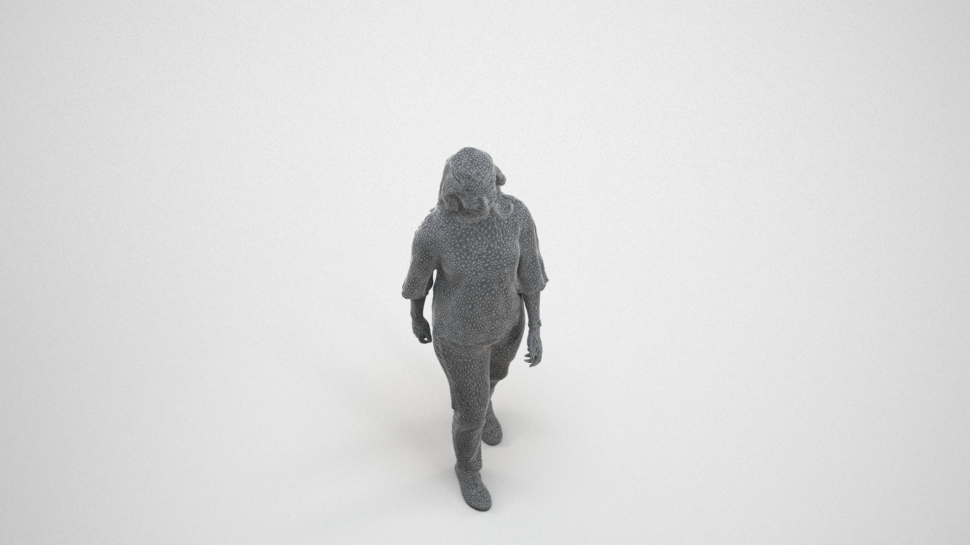 3D scanned woman walking casual, photorealistic archviz people for Enscape and SketchUp, wireframe three-quarter view