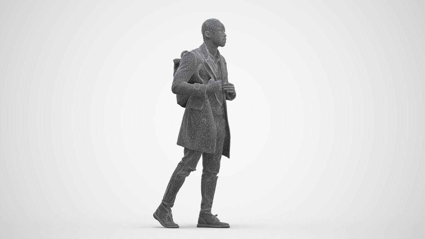 3D people model man casual walking, scanned human for 3ds Max rendering, three-quarter front view render