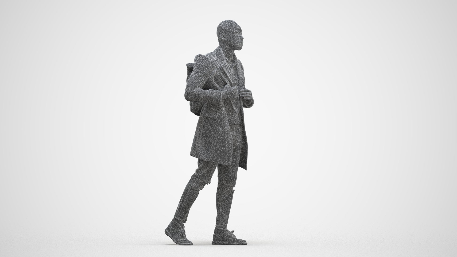 3D people model man casual walking, scanned human for 3ds Max rendering, three-quarter front view render