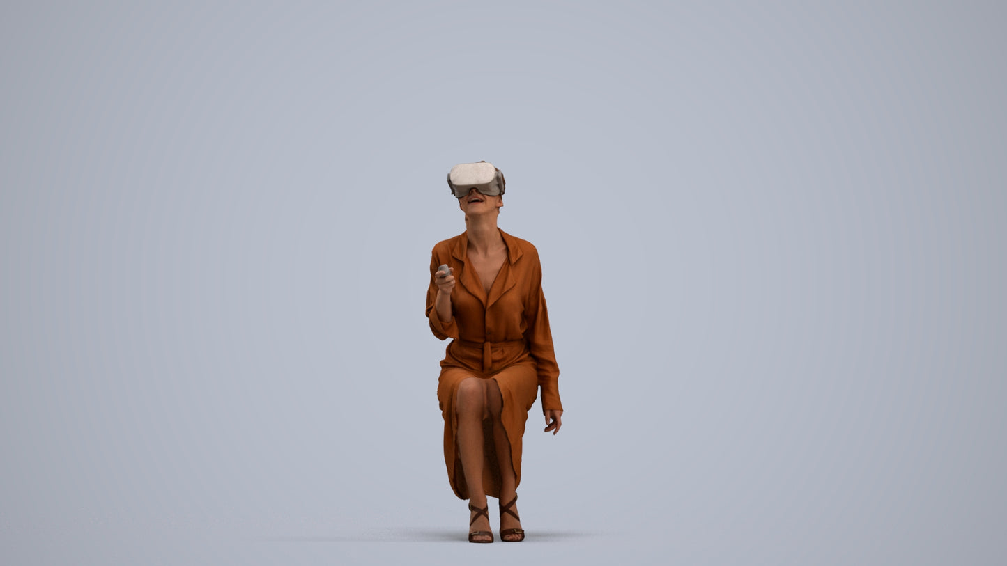 photogrammetry 3D woman casual sitting, realistic human model archviz FBX, standing pose render