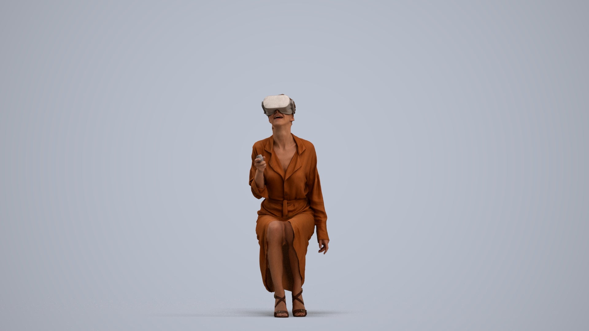 photogrammetry 3D woman casual sitting, realistic human model archviz FBX, standing pose render