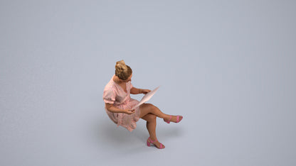 photogrammetry 3D woman casual sitting, realistic human model archviz FBX, back view render