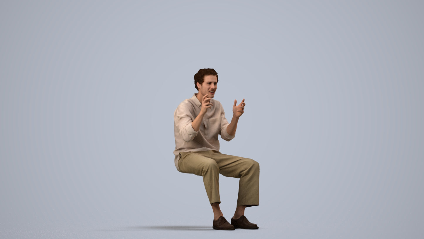3D scanned man sitting casual, photorealistic archviz people for Enscape and SketchUp, side view render