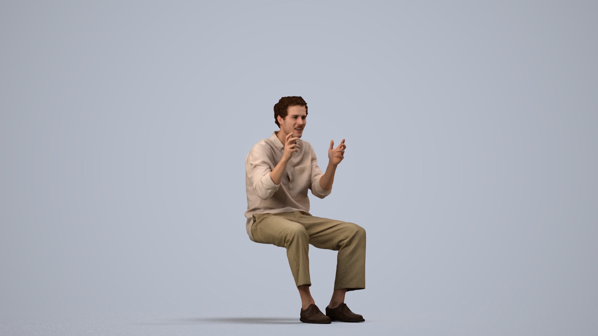 3D scanned man sitting casual, photorealistic archviz people for Enscape and SketchUp, side view render