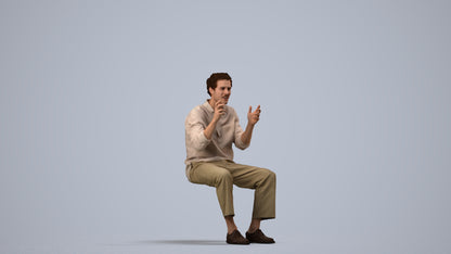 3D scanned man sitting casual, photorealistic archviz people for Enscape and SketchUp, side view render