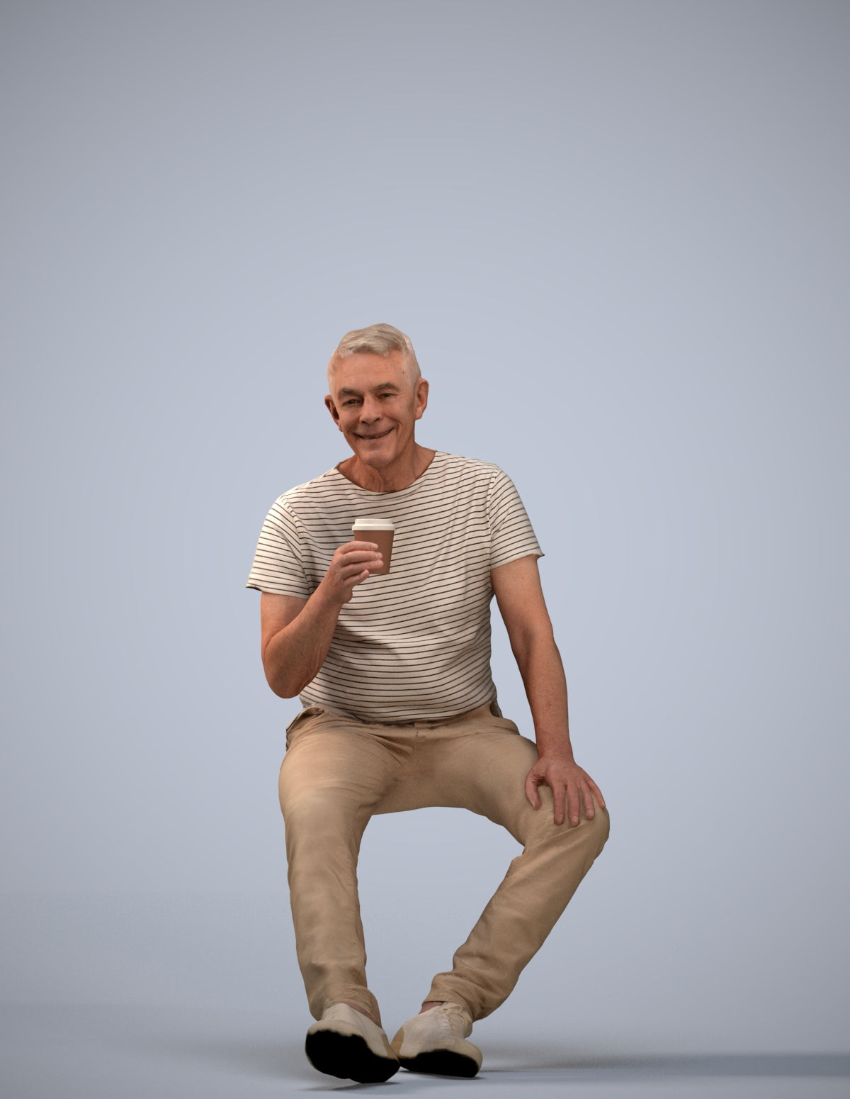 scanned 3D senior man casual sitting, photogrammetry people for Enscape and V-Ray