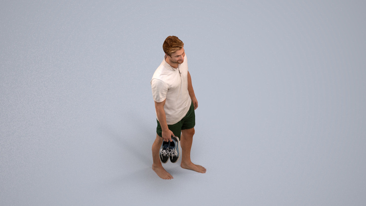 3D human model man casual walking, photogrammetry scanned person for archviz, back view render