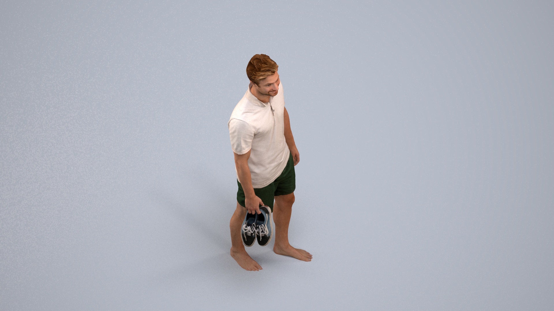 3D human model man casual walking, photogrammetry scanned person for archviz, back view render