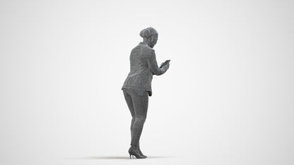 realistic 3D human woman business standing, archviz people FBX OBJ for Blender, wireframe side view