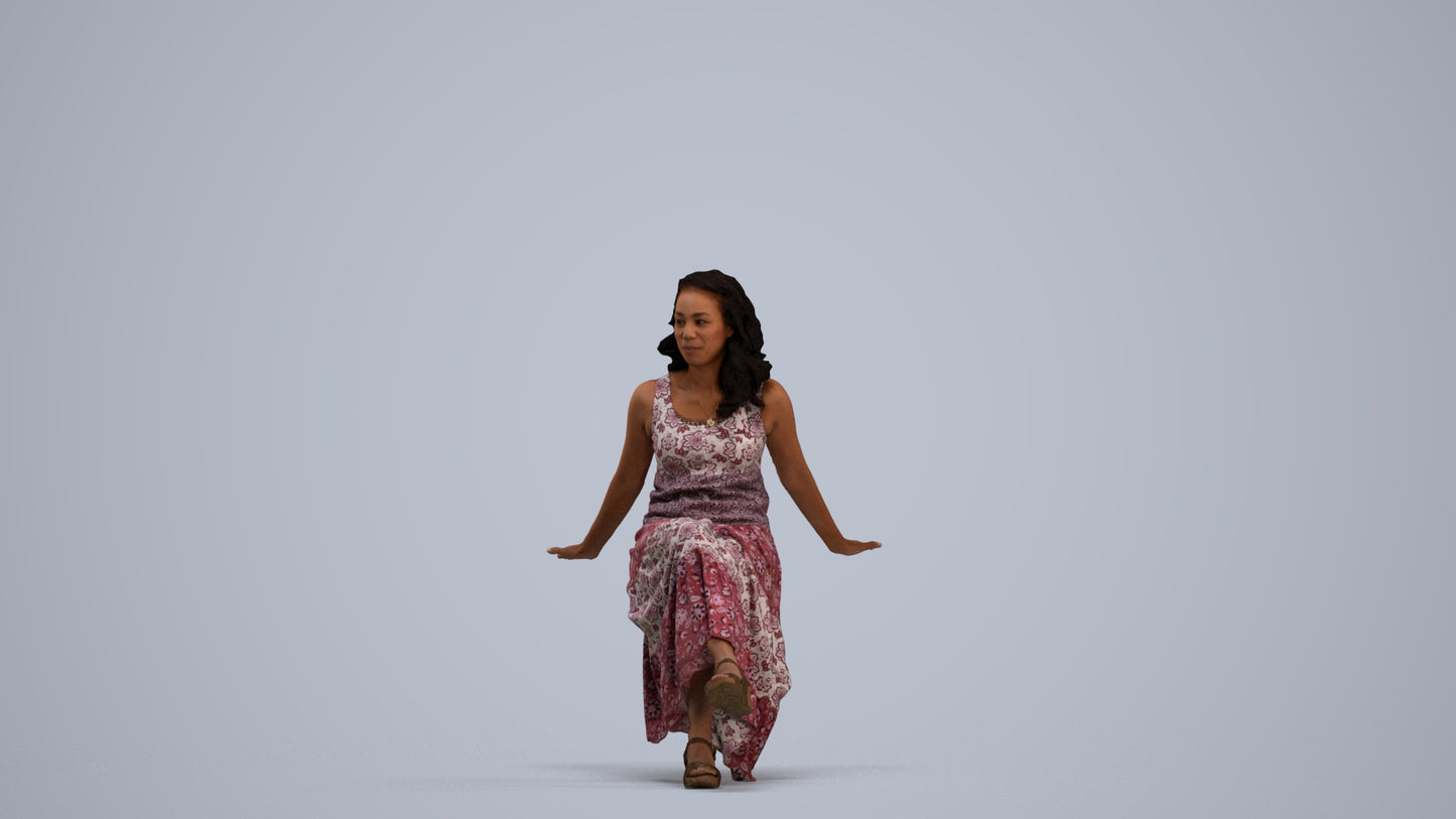 realistic 3D woman casual sitting, scanned archviz people for Blender and 3ds Max, standing pose render