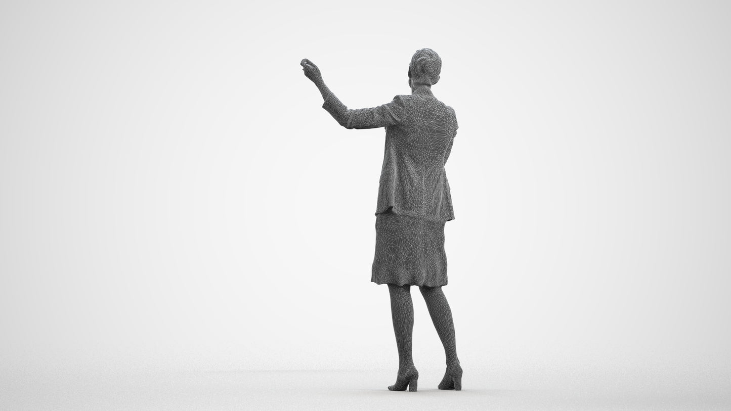 3D scanned woman business, photorealistic archviz people for Enscape and SketchUp, wireframe front view