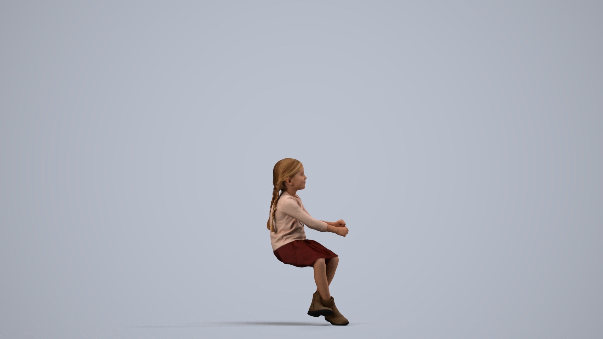realistic 3D human girl casual kids, archviz people FBX OBJ for Blender, side view render