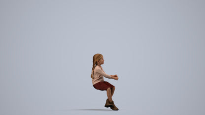 realistic 3D human girl casual kids, archviz people FBX OBJ for Blender, side view render